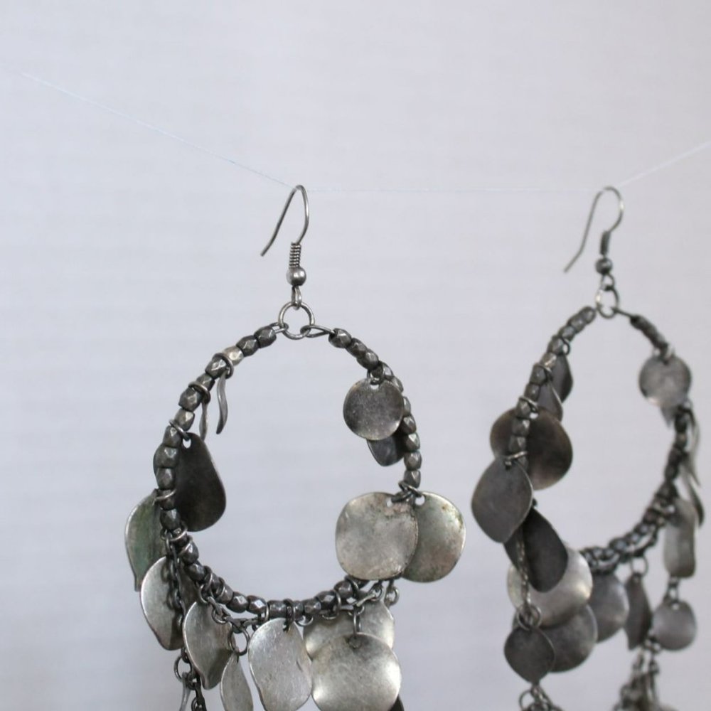 Silver Dangle Statement Earrings - Picture 3 of 8